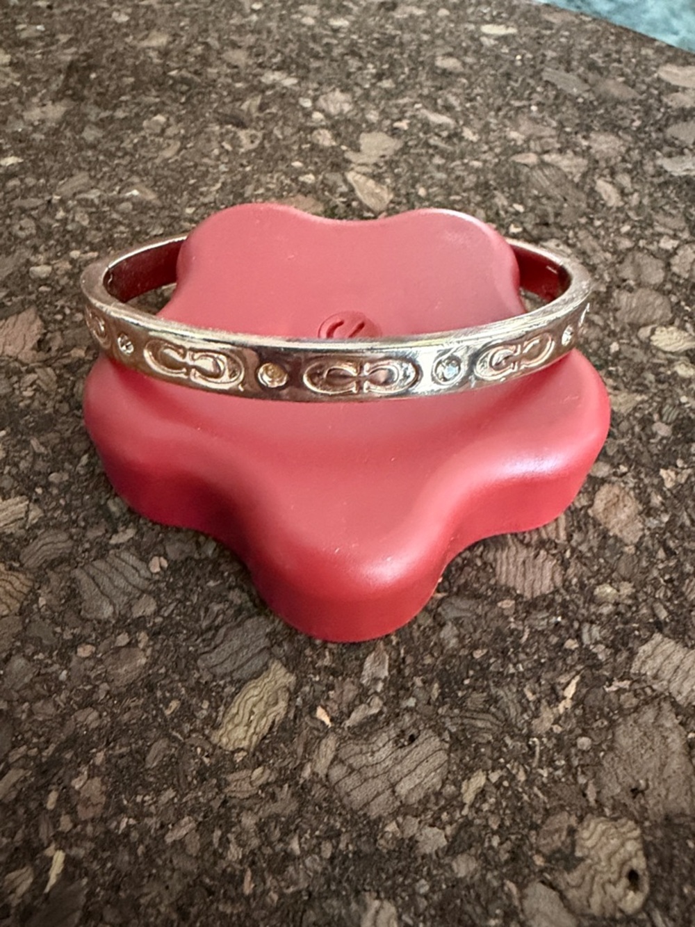 Coach Silver-Tone Crystal Embossed Bangle Bracelet - Red Display